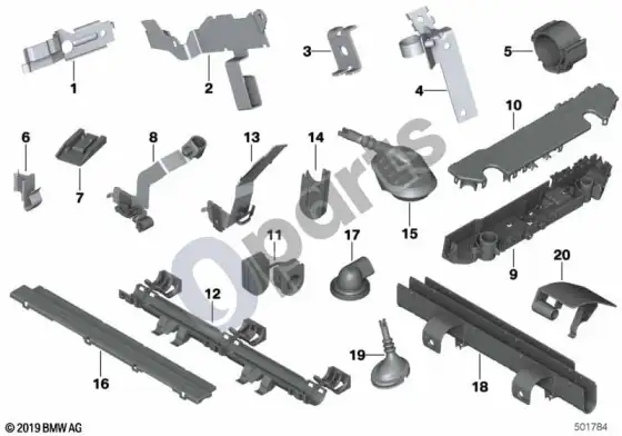 BMW 5 E60 E61 laidų pynės tvirtinimo detalės (E61 LCI, E60 LCI) – schema