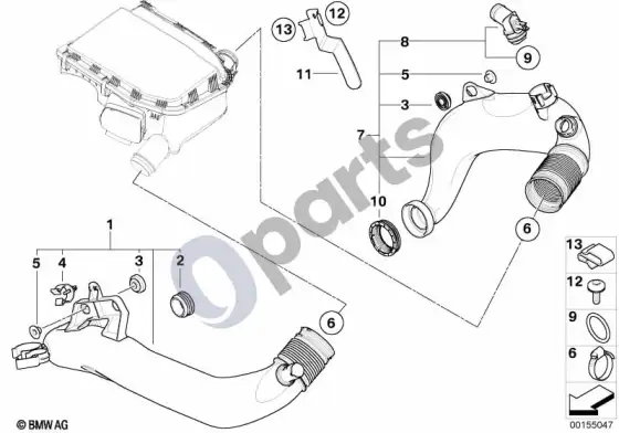 BMW 5 E60 E61 oro kanalas (N54, E61 LCI, E60 LCI) – schema
