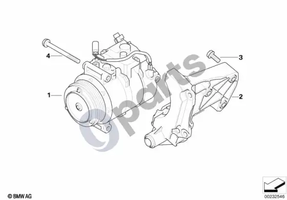 BMW 5 E60 E61 oro kondicionieriaus kompresoriaus laikiklis (E61 LCI, E60 LCI) – schema