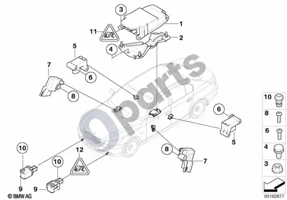 BMW 5 E60 E61 oro pagalvių elektros dalys (E61 LCI, E60 LCI) – schema