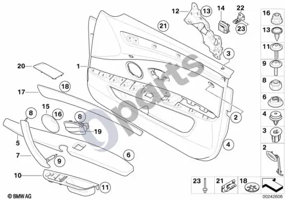 BMW 5 E60 E61 priekinė durų apdailos plokštė / šoninė oro pagalvė (E61 LCI, E60 LCI) – schema