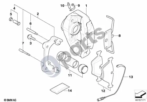 BMW 5 E60 E61 priekinio rato stabdys, stabdžių trinkelių jutiklis (E61 LCI, E60 LCI) – schema