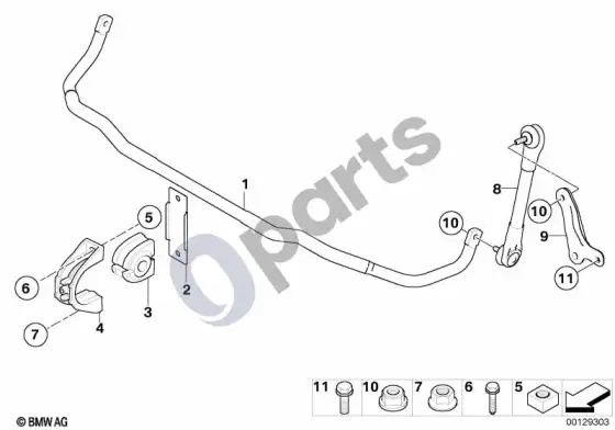 BMW 5 E60 E61 priekinis stabilizatorius (E61 LCI, E60 LCI) – schema