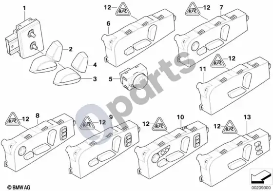 BMW 5 E60 E61 sėdynės reguliavimo jungiklis, priekinis (E61 LCI, E60 LCI) – schema