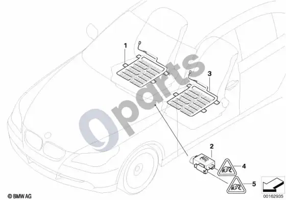 BMW 5 E60 E61 sėdynės užimtumo atpažinimo elektriniai komponentai (E61 LCI, E60 LCI) – schema