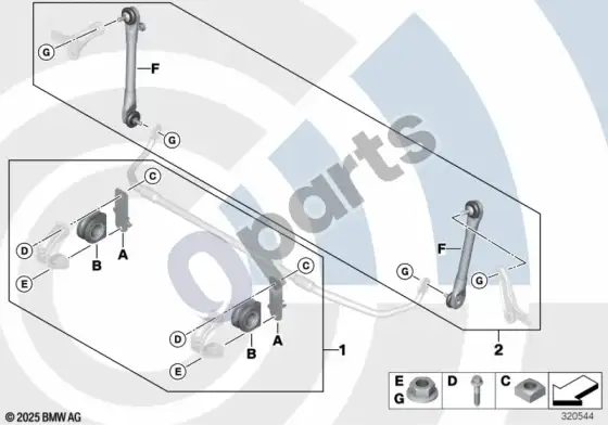 BMW 5 E60 E61 stabilizatoriaus remonto komplektai, priekiniai (E61 LCI, E60 LCI) – schema