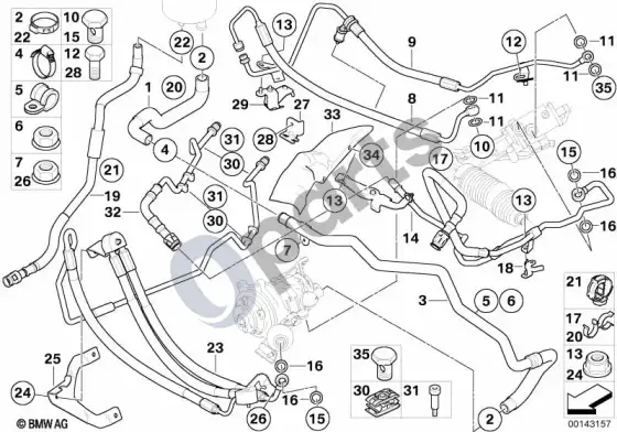BMW 5 E60 E61 vairo stiprintuvo alyvos vamzdis / dynamic drive (N62N, E60 LCI, E61 LCI) – schema