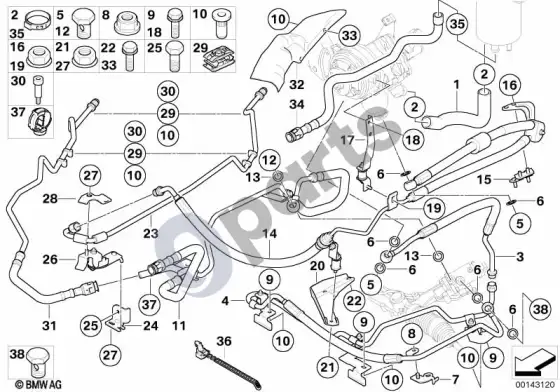 BMW 5 E60 E61 vairo stiprintuvo alyvos vamzdis / dynamic drive (E61 LCI, E60 LCI) – schema