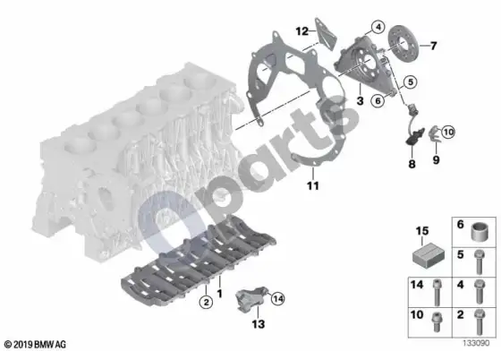 BMW 5 E60 E61 variklio bloko tvirtinimo detalės (M57N2, E61 LCI, E60 LCI) – schema