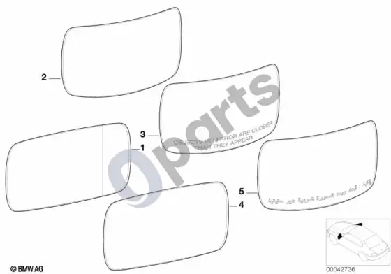 BMW 5 E60 E61 veidrodėlio stiklas (S430A, E61 LCI, E60 LCI) – schema