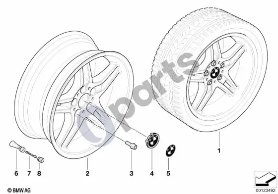 BMW 5 E60 E61 BMW lengvojo lydinio ratlankis, dvigubų stipinų 125 (E61 LCI, E61) – schema