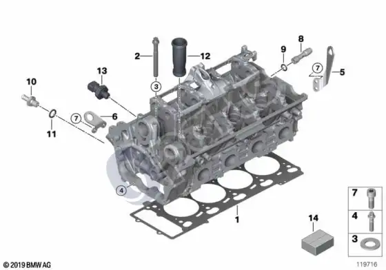 BMW 5 E60 E61 cilindrų galvutės pritvirtinamos detalės (N62N, E61 LCI, E61) – schema
