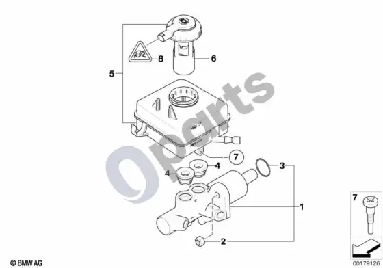 BMW 5 E60 E61 pagrindinis stabdžių cilindras / išsiplėtimo bakelis (E61 LCI, E61, E60 LCI) – schema