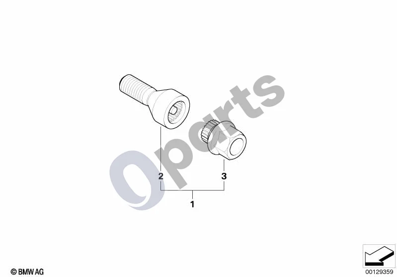 BMW 5 E60 E61 (2004–2010) Rato varžtas su užraktu ir adapteriu (E60 LCI, E61, E61 LCI) schema – pozicija 02: Rato varžtas su kodu (CODE 31)