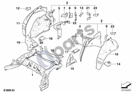 BMW 5 E60 E61 galinė ratų arka/grindų dalys (E61 LCI, E61) – schema