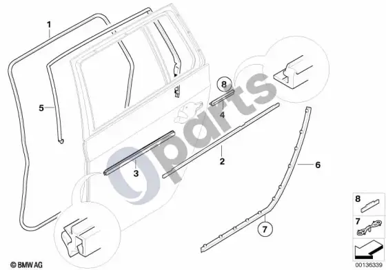 BMW 5 E60 E61 galinis durų sandariklis (E61 LCI, E61) – schema