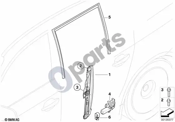BMW 5 E60 E61 galinis durų stiklo pakėlimo mechanizmas (E61 LCI, E61) – schema