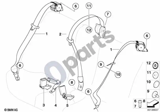 BMW 5 E60 E61 galinis saugos diržas (E61 LCI, E61) – schema