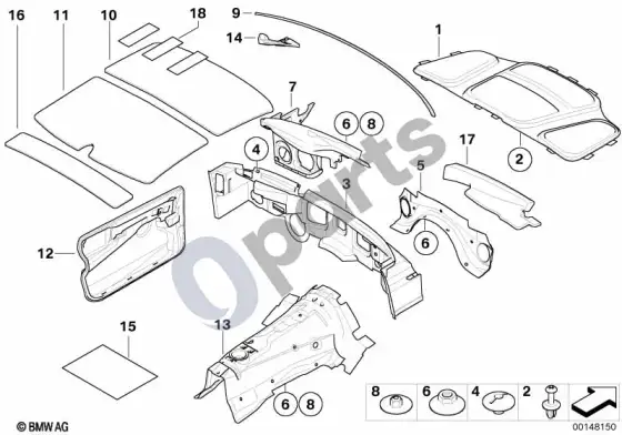 BMW 5 E60 E61 garso izoliacija, priekis (E61 LCI, E61) – schema