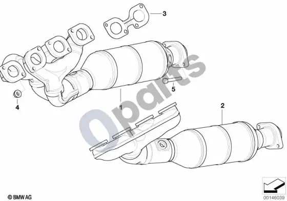 BMW 5 E60 E61 išmetimo kolektorius su katalizatoriumi (N62N, E61 LCI, E61) – schema