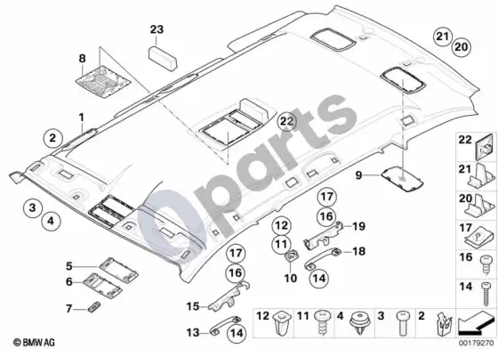 BMW 5 E60 E61 lubų apmušalas / rankena (E61, E61 LCI) – schema