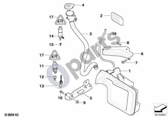 BMW 5 E60 E61 priekinio stiklo / žibintų plovimo sistemos bakelis (E61 LCI, E61) – schema