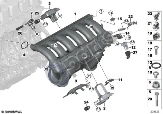 BMW 5 E60 E61 įsiurbimo kolektoriaus sistema (N52N, E61 LCI) – schema
