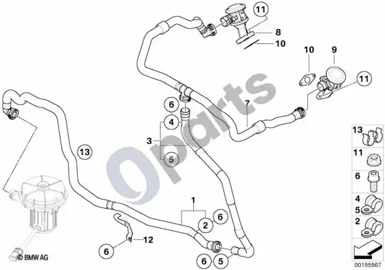 BMW 5 E60 E61 išmetamųjų dujų valymo vamzdžiai (S85, E61 LCI) – schema