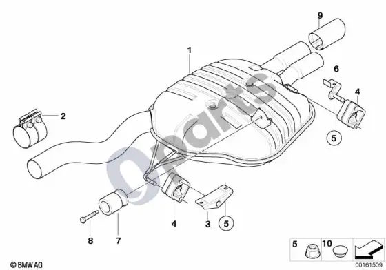 BMW 5 E60 E61 išmetimo sistema, galinė (N53, E61 LCI) – schema