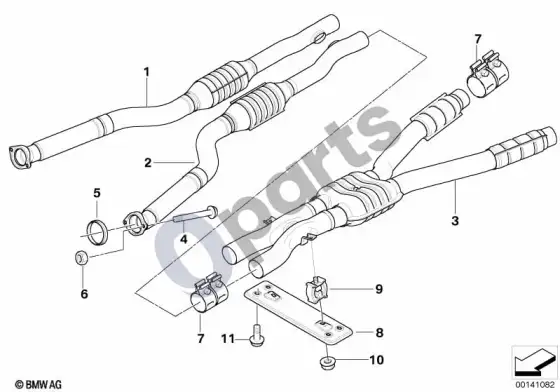 BMW 5 E60 E61 katalizatorius/vidurinis duslintuvas (S85, E61 LCI) – schema