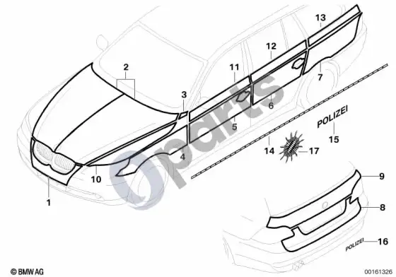BMW 5 E60 E61 lipdukas policija, gaisrinė, greitoji pagalba (E61 LCI) – schema