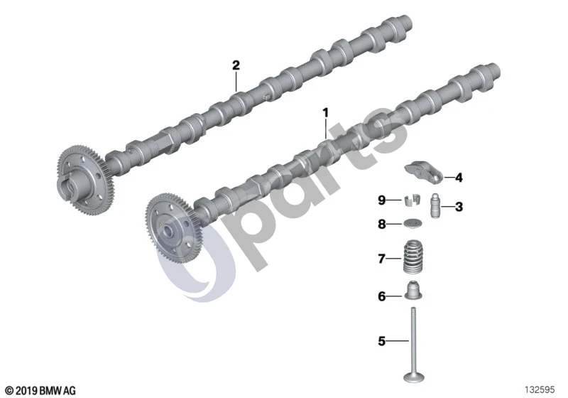 BMW 5 E60 E61 (2004–2010) Paskirstymo mechanizmas ir vožtuvų pavara – skirstomasis velenas (M57N) schema – pozicija 01: Įleidimo skirstomasis velenas