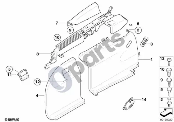 BMW 5 E60 E61 šoninė bagažinės grindų apdailos plokštė (E61 LCI) – schema