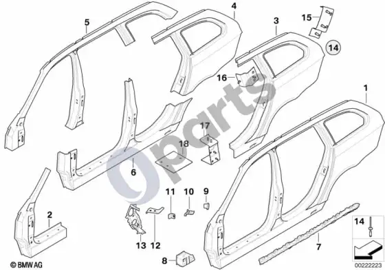BMW 5 E60 E61 šoninis rėmas (E61 LCI) – schema