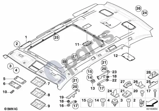 BMW 5 E60 E61 lubų apmušalas / rankenėlė, panoraminis stogas (E61) – schema