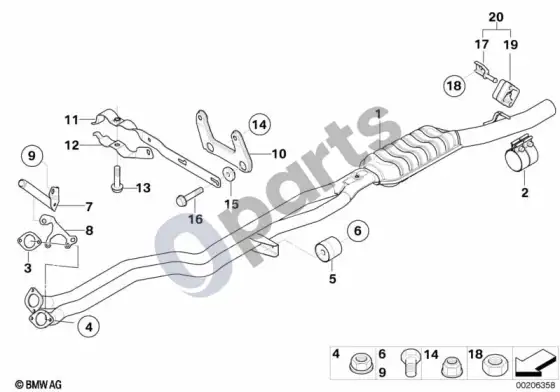 BMW 5 E60 E61 priekinis duslintuvas (M54, E61) – schema