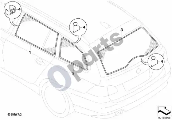 BMW 5 E60 E61 saulės užuolaida (E61) – schema