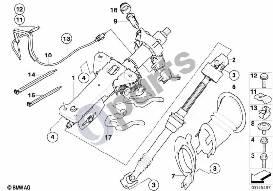 BMW 5 E60 E61 vairo kolonėlė, mechaniškai reguliuojama / tvirtinimo detalės (E61) – schema