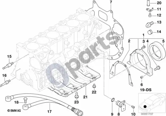 BMW 5 E60 E61 variklio bloko tvirtinimo detalės (M54, E61) – schema