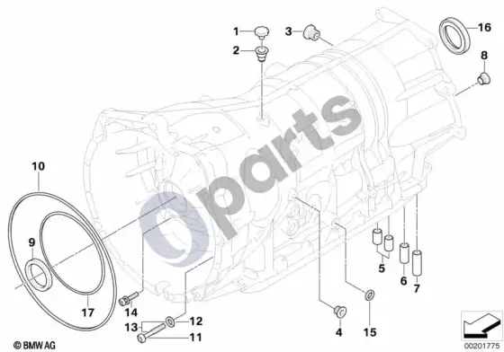 BMW 5 E60 E61 GA6HP26Z korpuso tvirtinimo detalės, visų ratų pavara – schema
