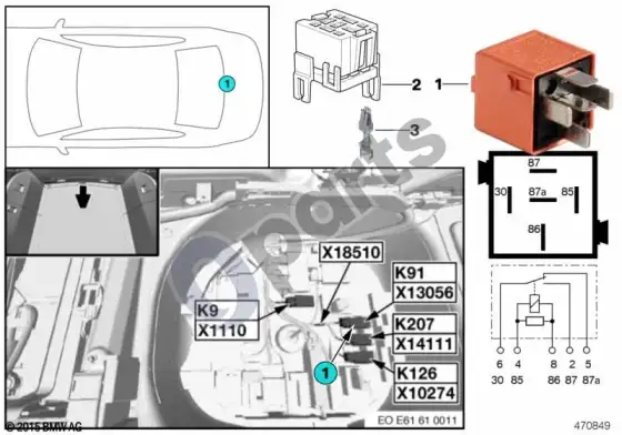 BMW 5 E60 E61 galinio valytuvo relė K91 – schema