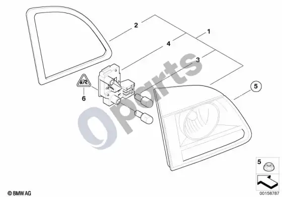 BMW 5 E60 E61 galinis žibintas bagažinės dangtyje – schema