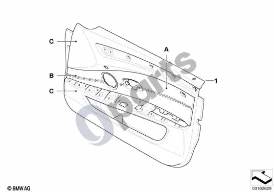 BMW 5 E60 E61 individuali durų apdaila, dalinė oda, priekinė, LC – schema