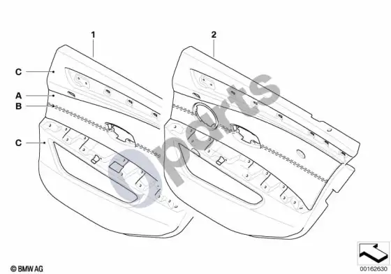 BMW 5 E60 E61 individuali durų apdailos plokštė, oda, galinė, LC – schema