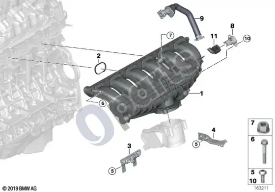 BMW 5 E60 E61 įsiurbimo kolektoriaus sistema (N54) – schema