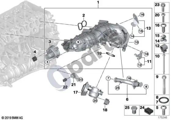 BMW 5 E60 E61 įsiurbimo kolektorius su EGR ir sklendės valdymu (N47) – schema