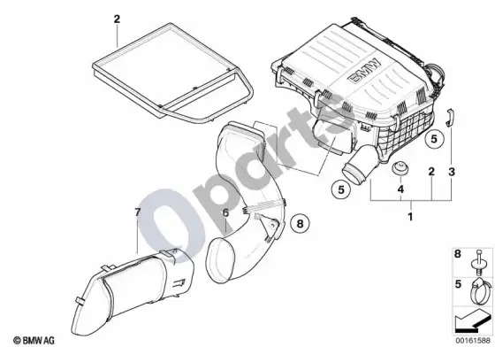 BMW 5 E60 E61 įsiurbimo oro duslintuvas / filtro elementas (N54) – schema