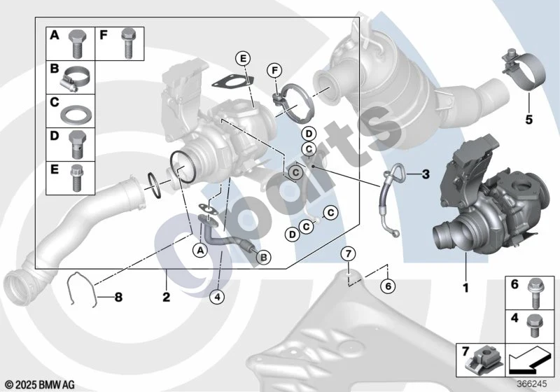 BMW 5 E60 E61 (2004–2010) Išmetamųjų dujų turbokompresorius ir montavimo komplektas Value Line (N47) schema – pozicija 03: Alyvos vamzdis