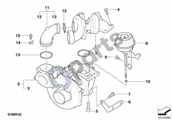 BMW 5 E60 E61 išmetamųjų dujų turbokompresorius (M57N) – schema
