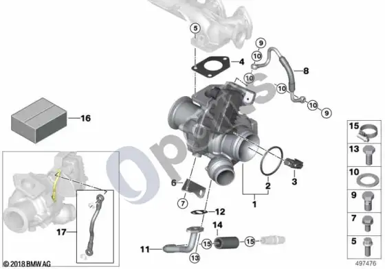 BMW 5 E60 E61 išmetamųjų dujų turbokompresorius su tepimu (N47) – schema